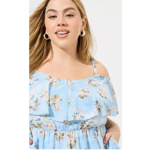 Torrid 1 Chiffon Cupids Chapel Angels Cold Shoulder Mini Dress 1x 14 16 NWT - Picture 3 of 11